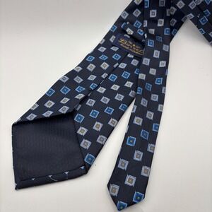 Borrelli Tie Mens OS Navy Blue Geometric Square Hand Stitched‎ Polyester